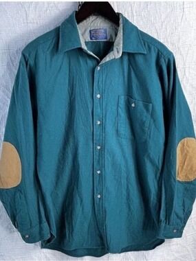 Vintage Pendleton Trail Shirt Mens Large 100 Virgin Wool USA Made Elbow Patches